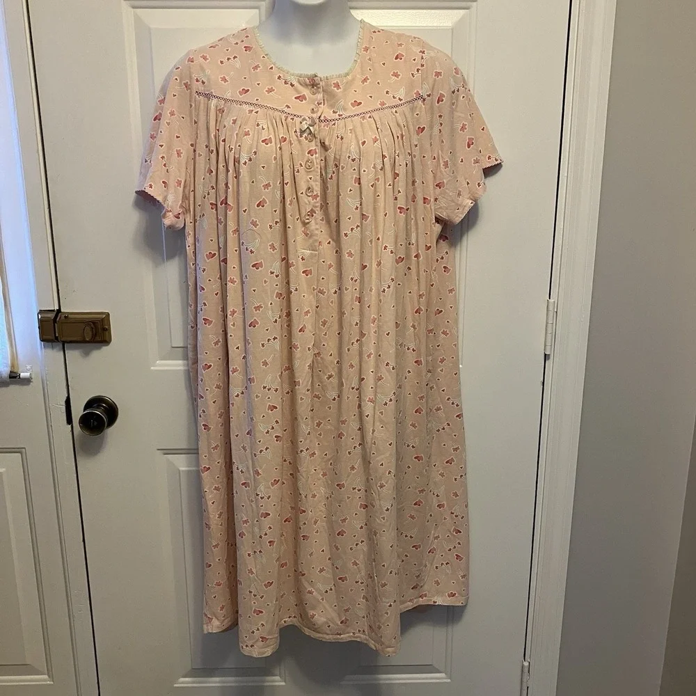 Serenada Nightgown Sleepshirt Plus Sz 1X 18/20 Pink White Floral Pajamas Women's
